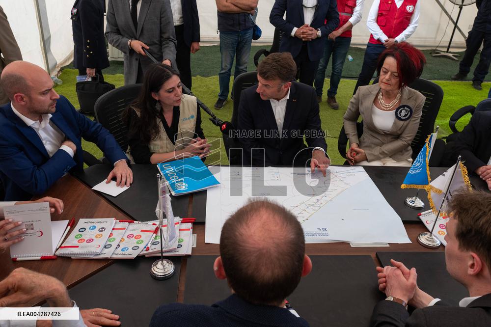 Presidents Macron And Sissi Visit To Red Crescent Logistics Center - El Arish