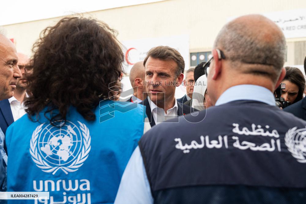 Presidents Macron And Sissi Visit To Red Crescent Logistics Center - El Arish