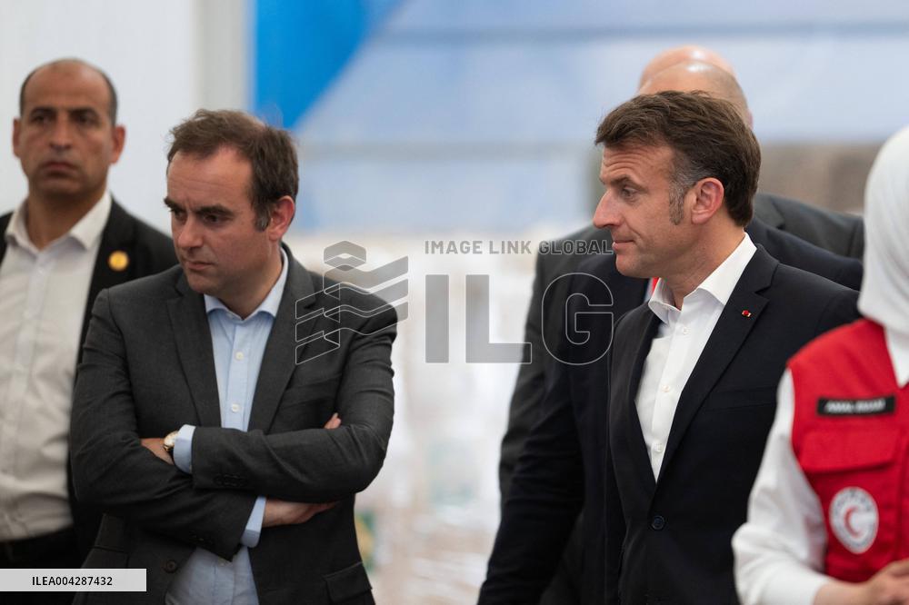 Presidents Macron And Sissi Visit To Red Crescent Logistics Center - El Arish