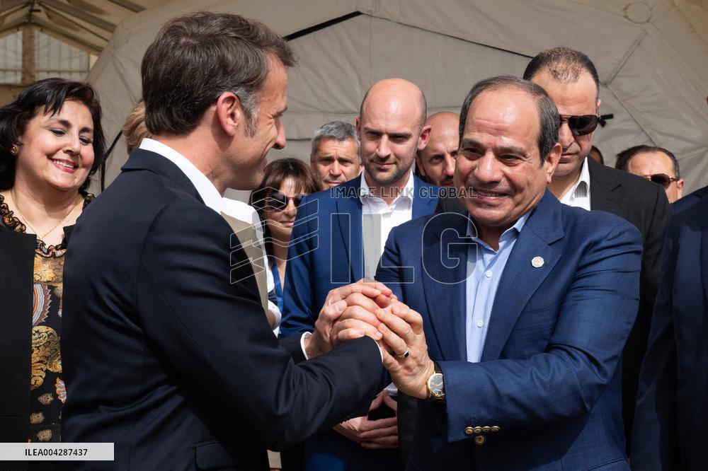 Presidents Macron And Sissi Visit To Red Crescent Logistics Center - El Arish