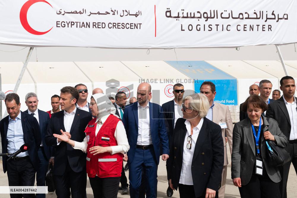 Presidents Macron And Sissi Visit To Red Crescent Logistics Center - El Arish