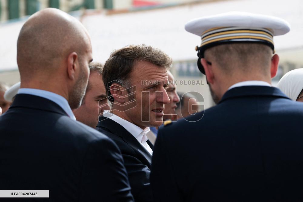 Presidents Macron And Sissi Visit To Red Crescent Logistics Center - El Arish