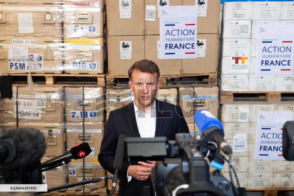 Presidents Macron And Sissi Visit To Red Crescent Logistics Center - El Arish