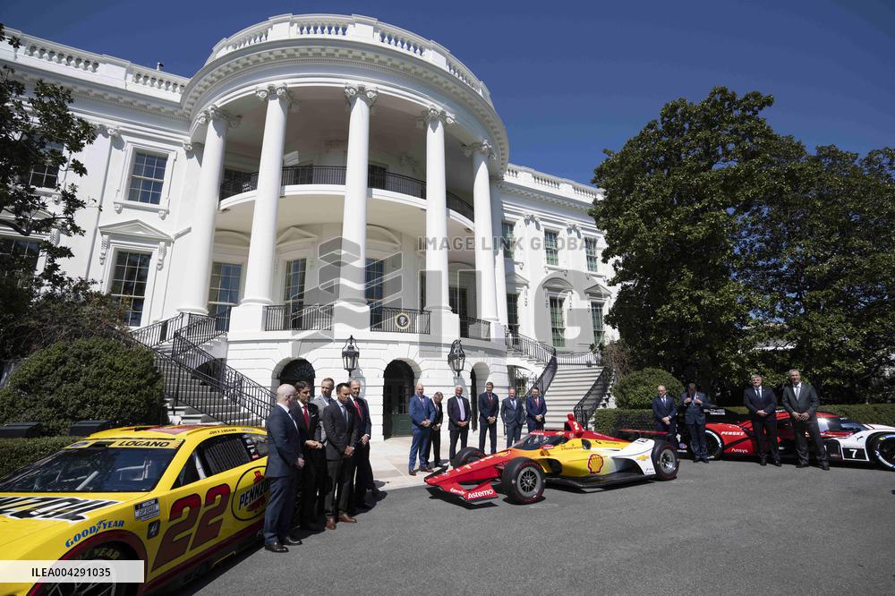 President Donald J Trump participates in a Photo Opportunity with Racing Champions