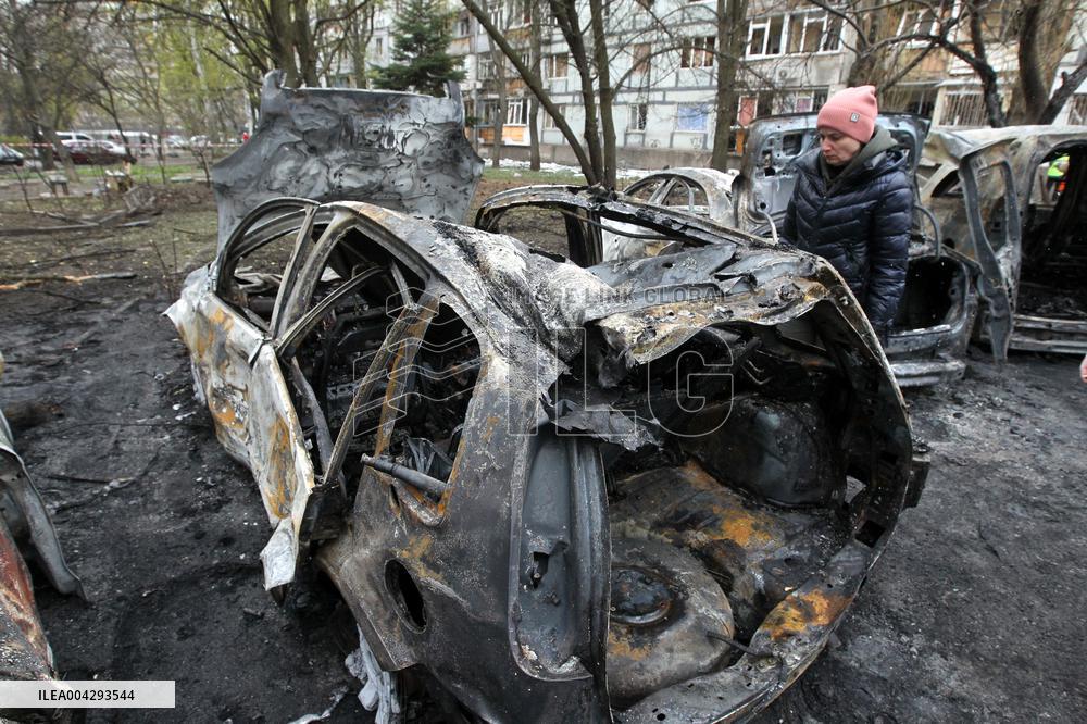 Wreckage of Russian drone crashes outside residential building in Dnipro