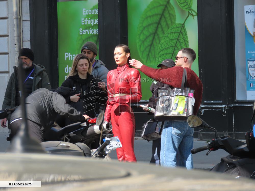 Bella Hadid on The Set of The Beauty Series in Paris