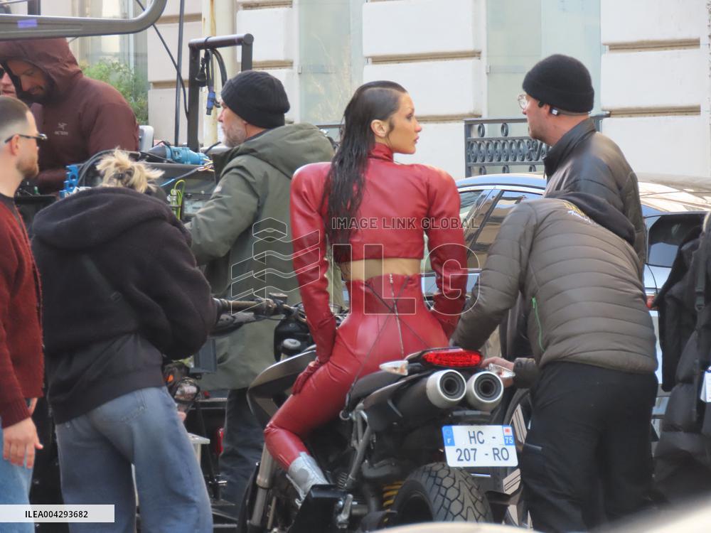 Bella Hadid on The Set of The Beauty Series in Paris