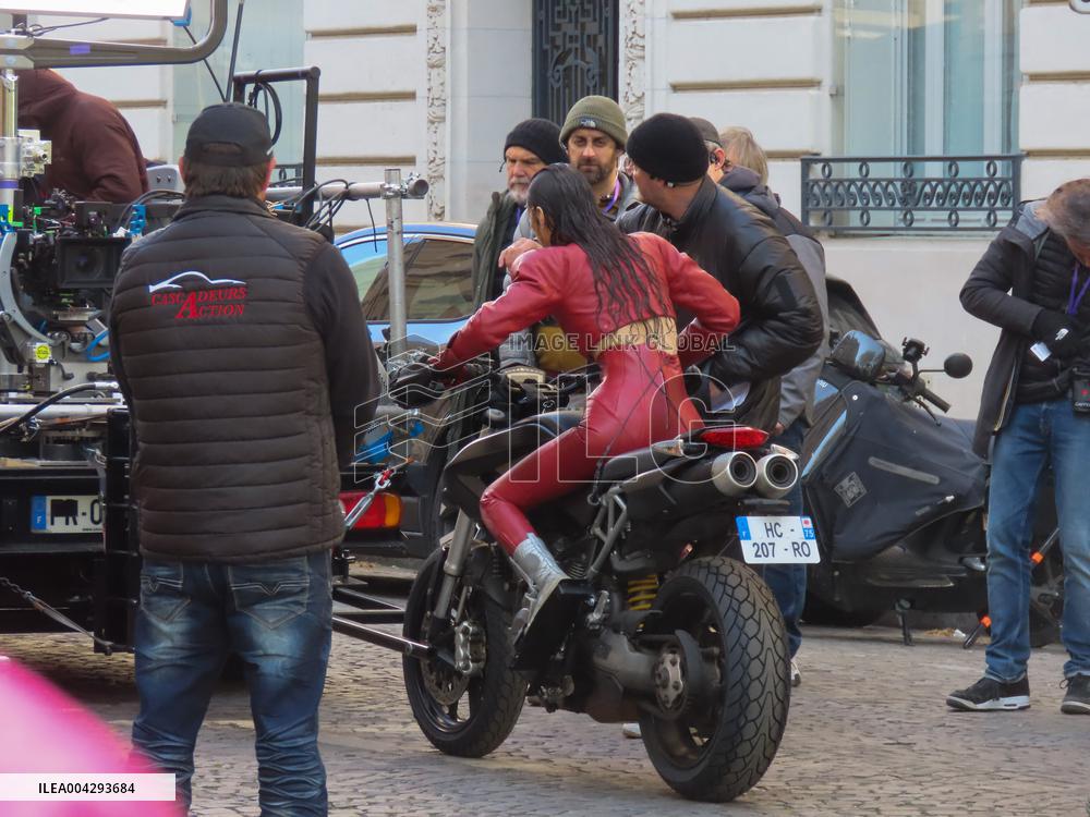 Bella Hadid on The Set of The Beauty Series in Paris