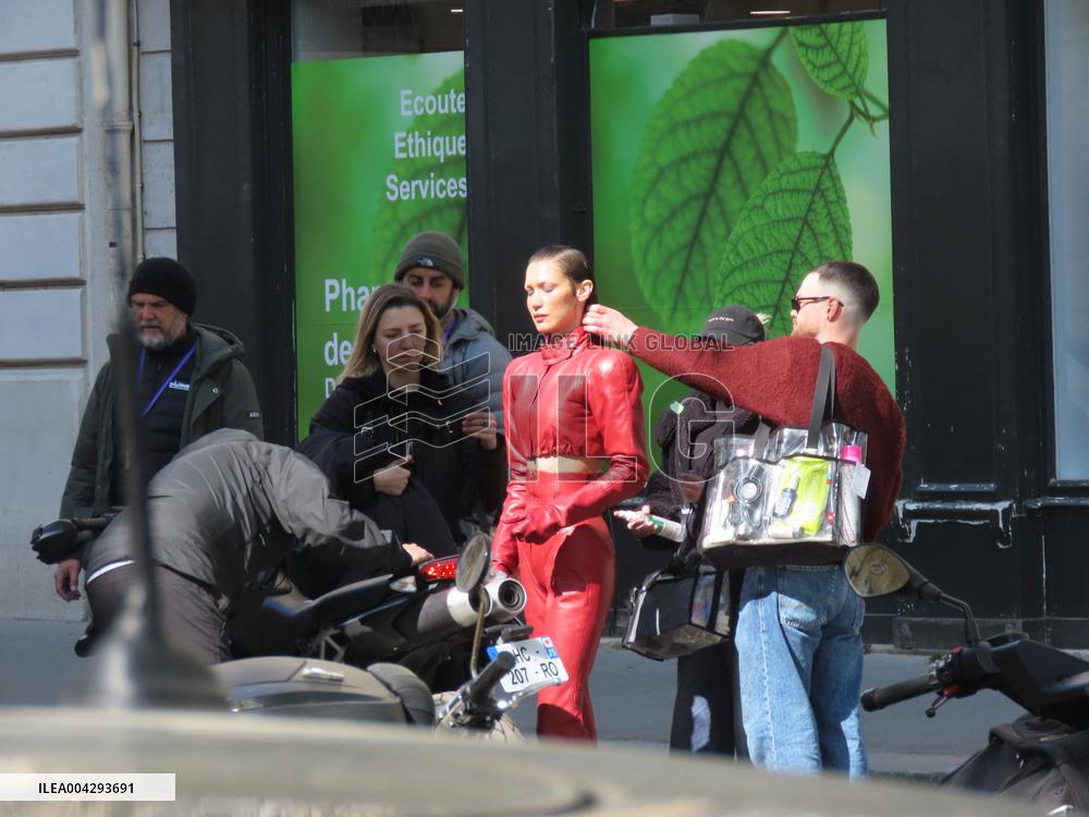 Bella Hadid on The Set of The Beauty Series in Paris