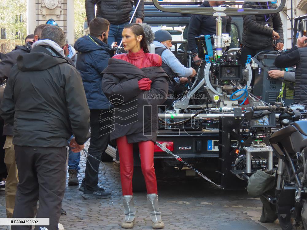 Bella Hadid on The Set of The Beauty Series in Paris