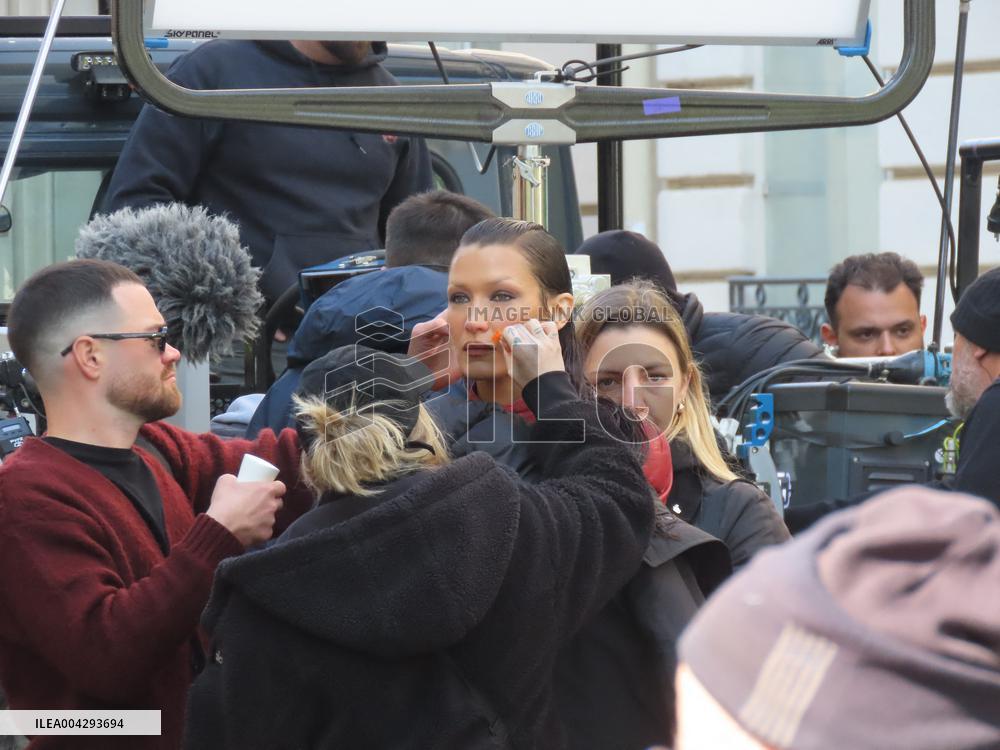 Bella Hadid on The Set of The Beauty Series in Paris
