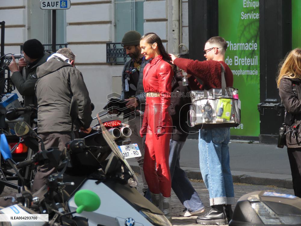 Bella Hadid on The Set of The Beauty Series in Paris