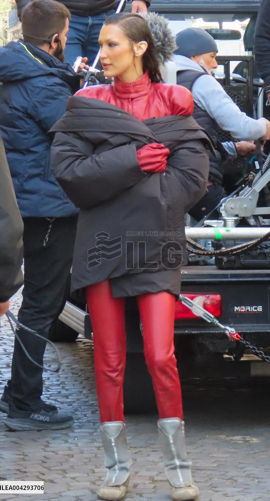 Bella Hadid on The Set of The Beauty Series in Paris