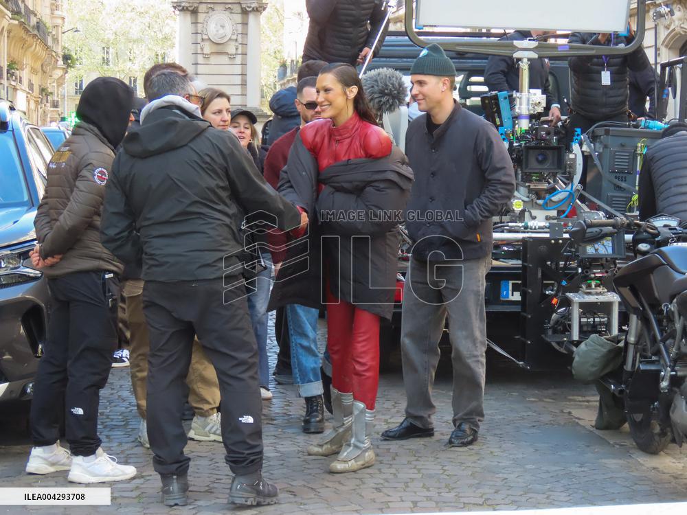 Bella Hadid on The Set of The Beauty Series in Paris