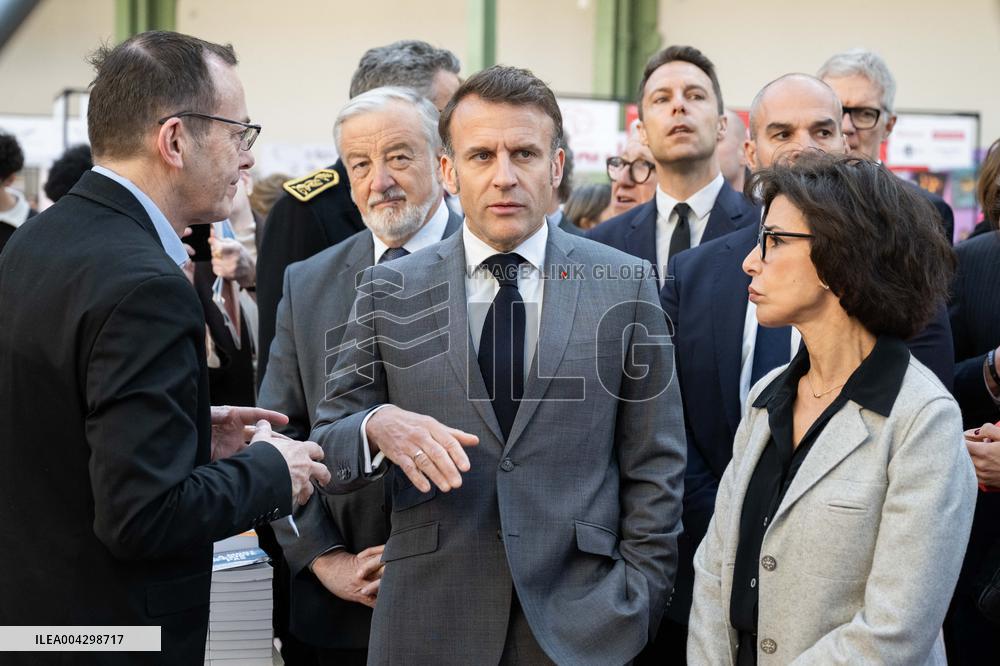 Macron Visits The Paris Book Festival - France