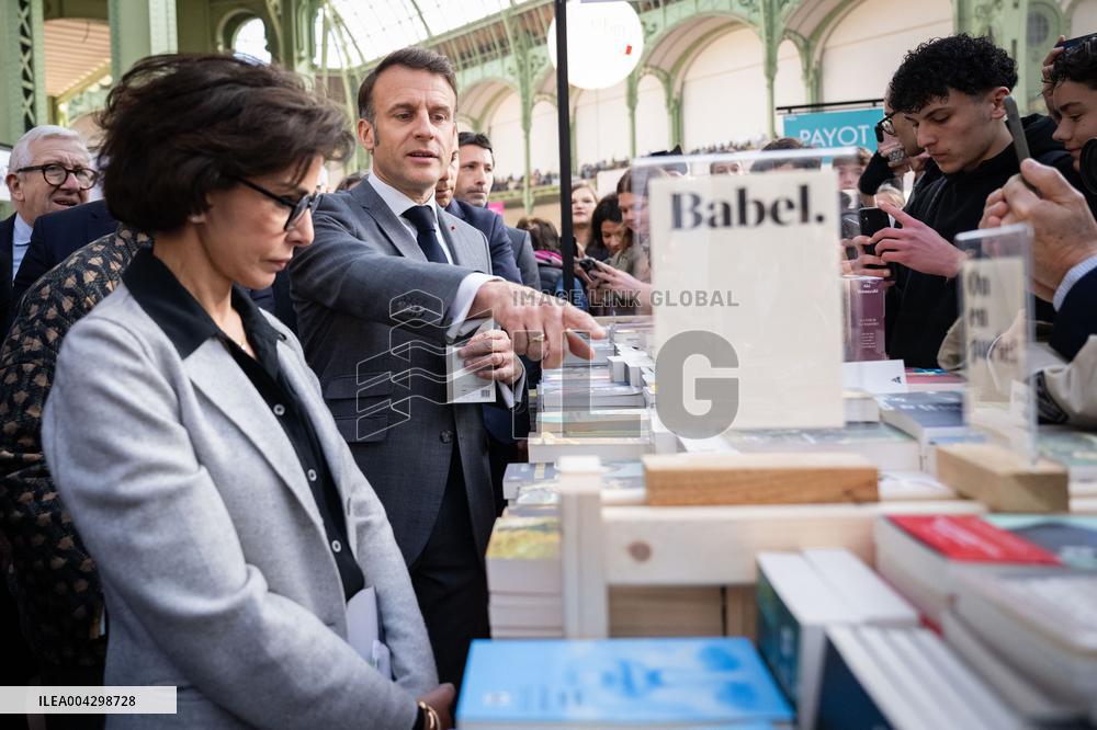 Macron Visits The Paris Book Festival - France