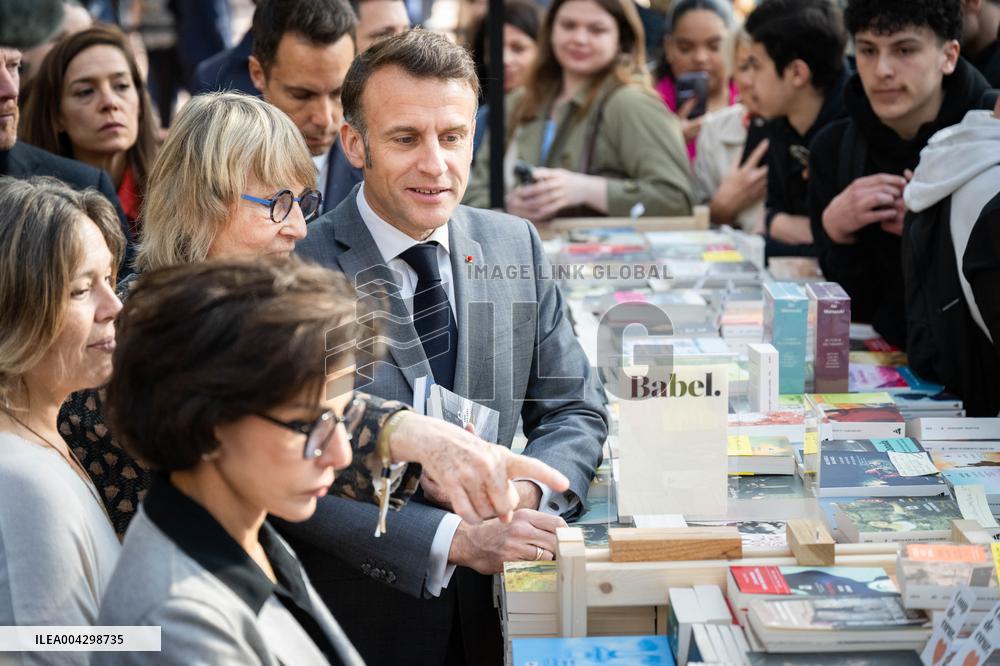 Macron Visits The Paris Book Festival - France