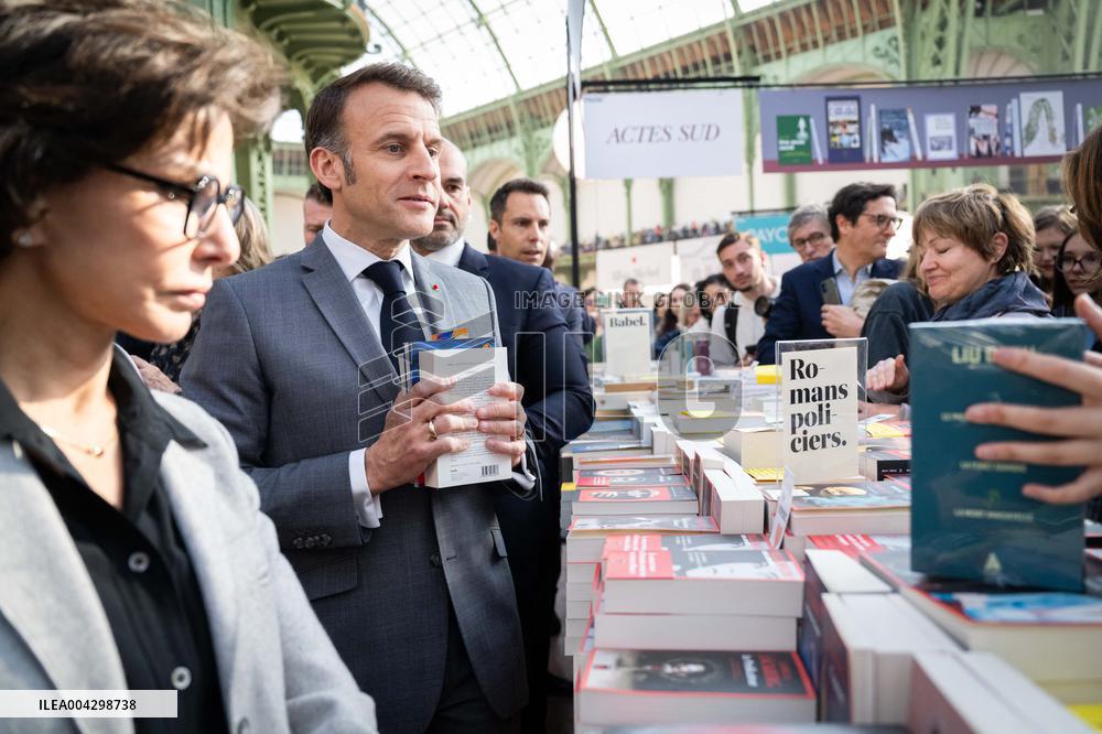 Macron Visits The Paris Book Festival - France