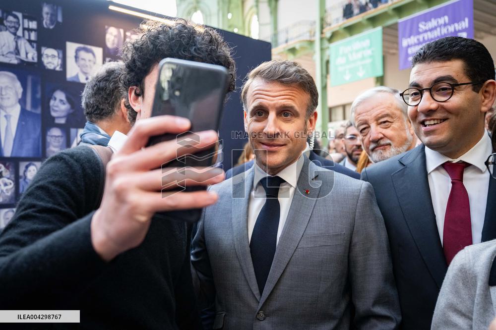Macron Visits The Paris Book Festival - France