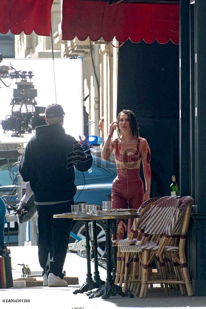 Bella Hadid on The Set of The Beauty Series in Paris