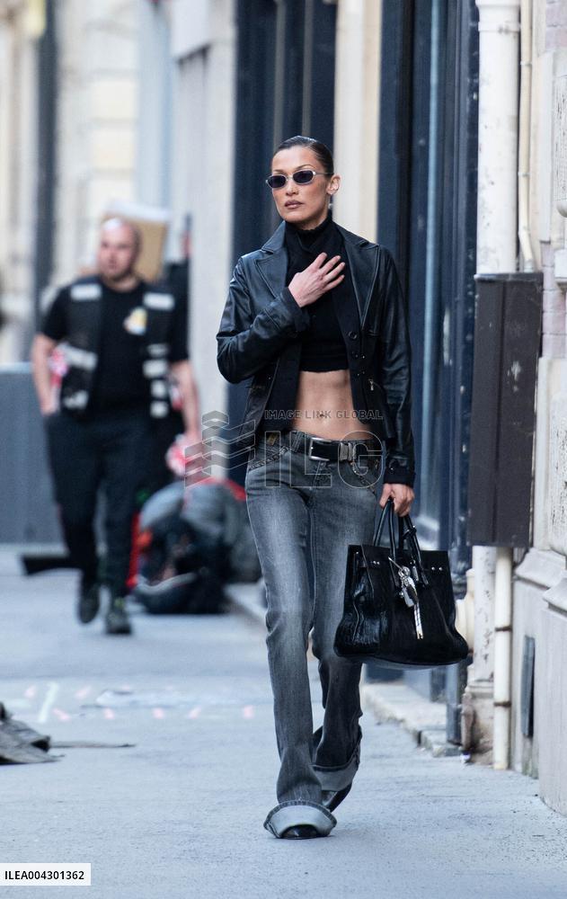 Bella Haid Out In Paris After Filming