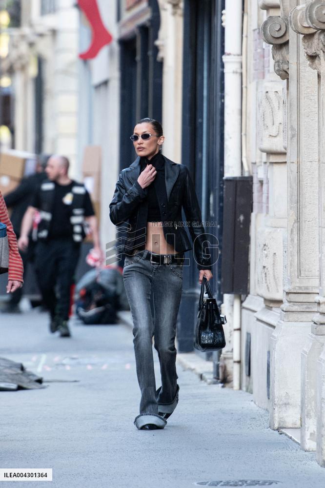 Bella Haid Out In Paris After Filming