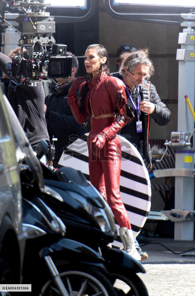 Bella Hadid on The Set of The Beauty Series in Paris