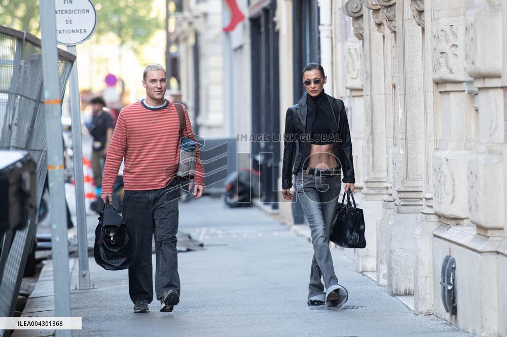 Bella Haid Out In Paris After Filming