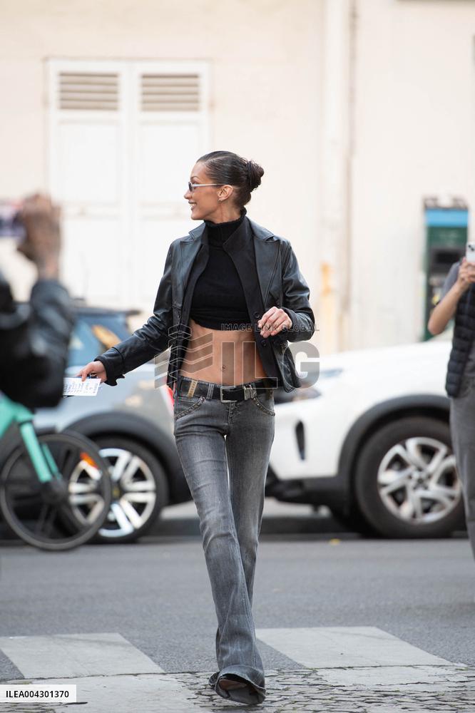 Bella Haid Out In Paris After Filming
