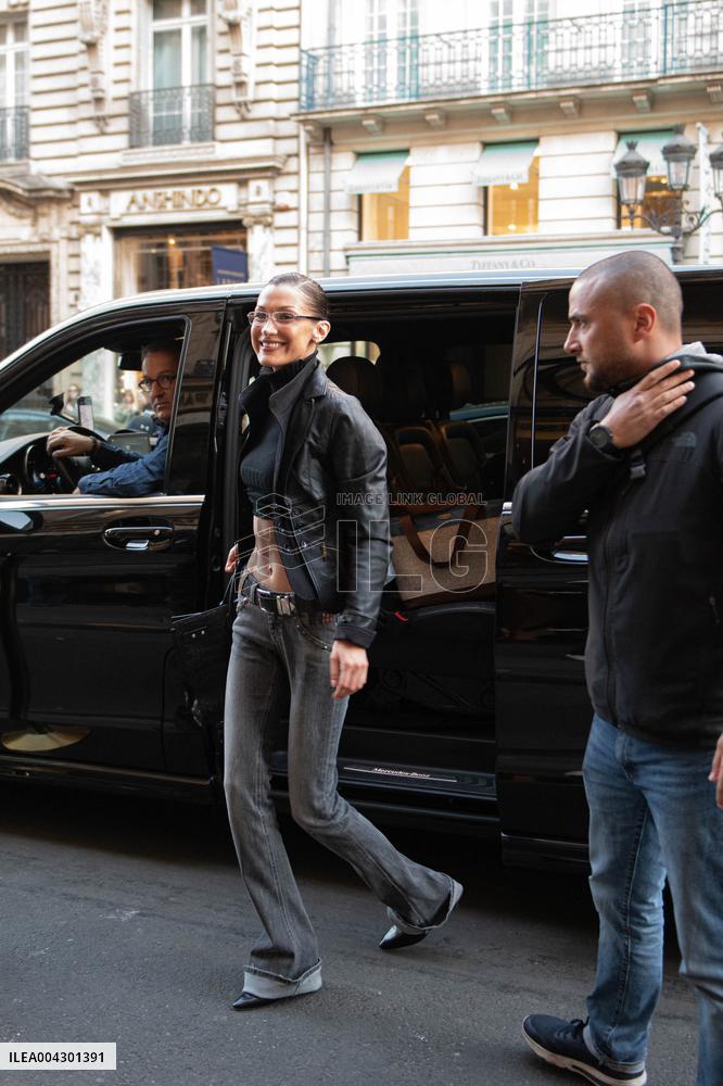 Bella Haid Out In Paris After Filming