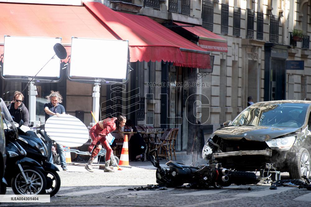 Bella Hadid on The Set of The Beauty Series in Paris