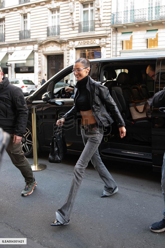 Bella Haid Out In Paris After Filming