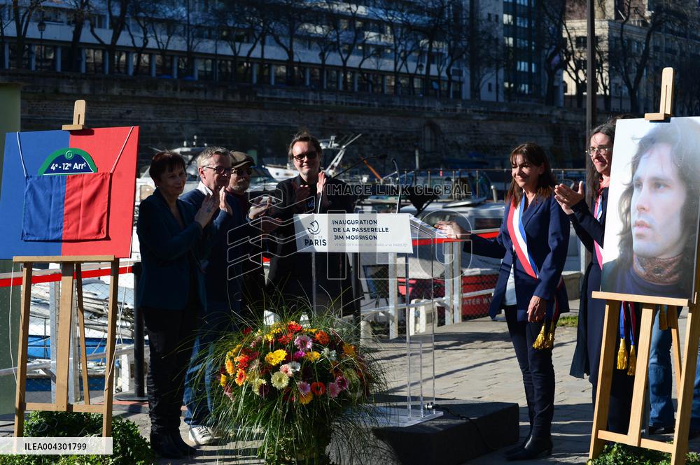 Anne Hildalgo Inaugurates The Jim Morrison Footbridge - Paris