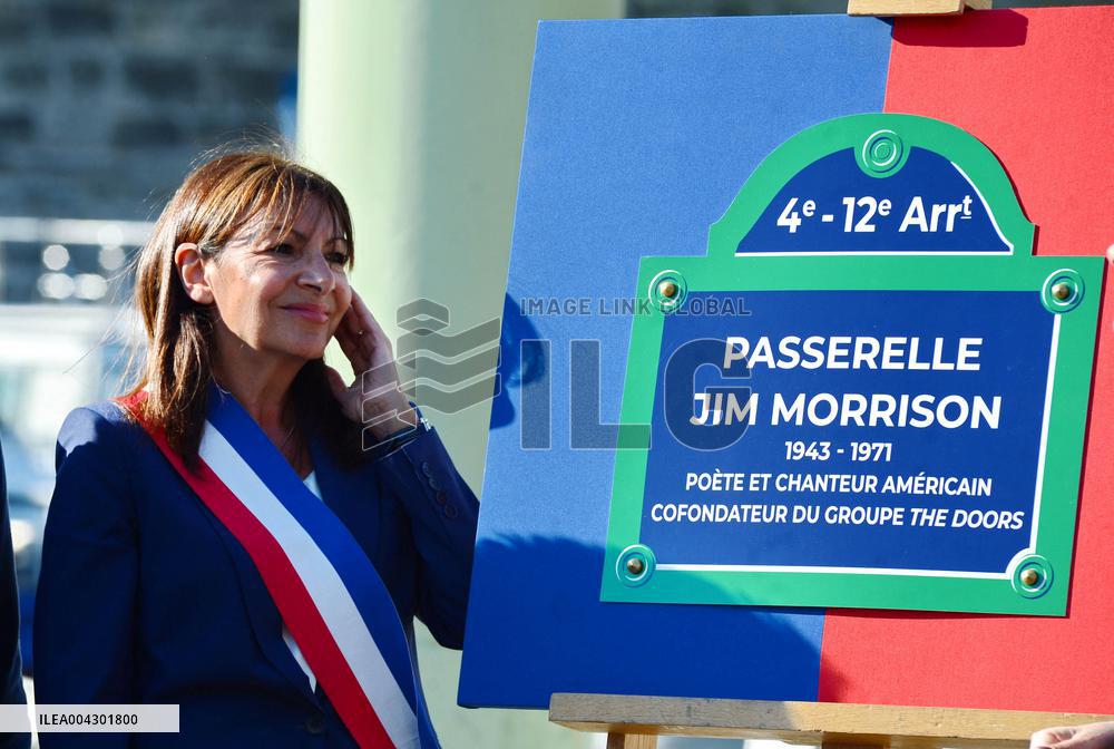 Anne Hildalgo Inaugurates The Jim Morrison Footbridge - Paris