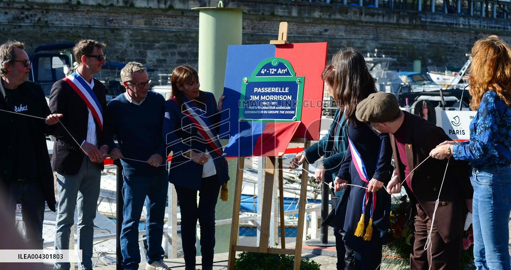 Anne Hildalgo Inaugurates The Jim Morrison Footbridge - Paris