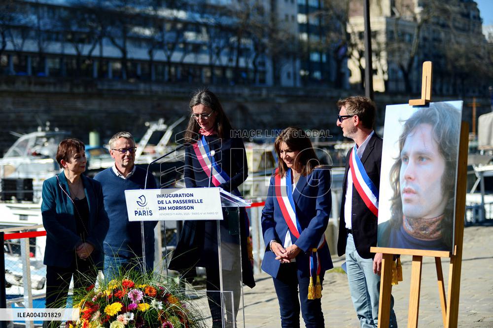 Anne Hildalgo Inaugurates The Jim Morrison Footbridge - Paris