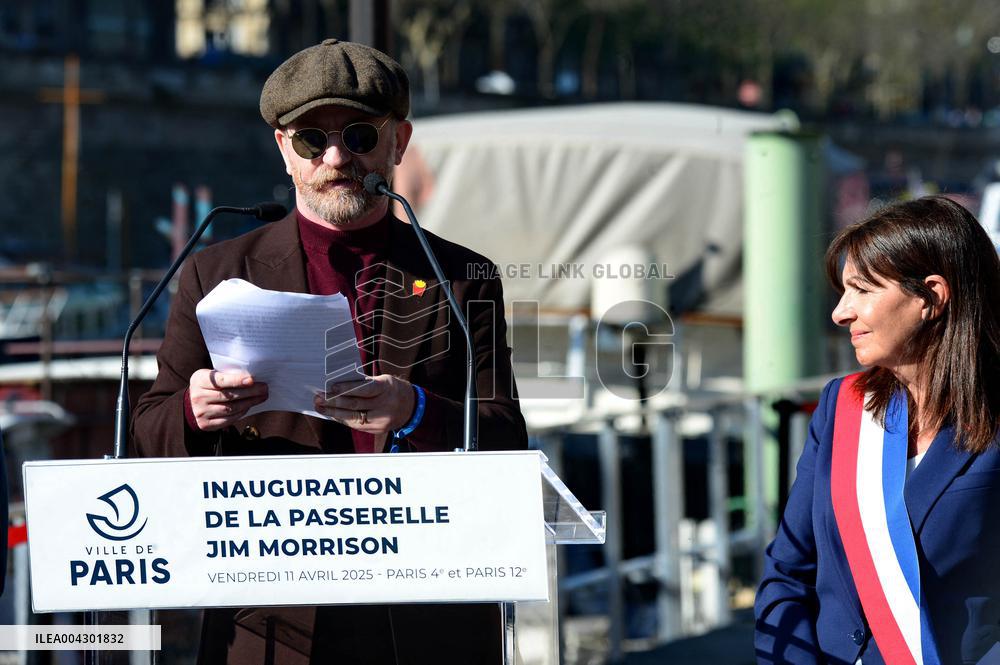 Anne Hildalgo Inaugurates The Jim Morrison Footbridge - Paris