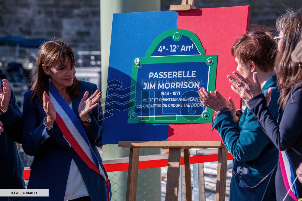 Anne Hidalgo Inaugurates The Jim Morrison Footbridge - Paris