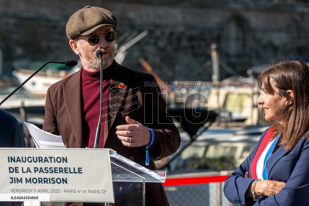 Anne Hidalgo Inaugurates The Jim Morrison Footbridge - Paris