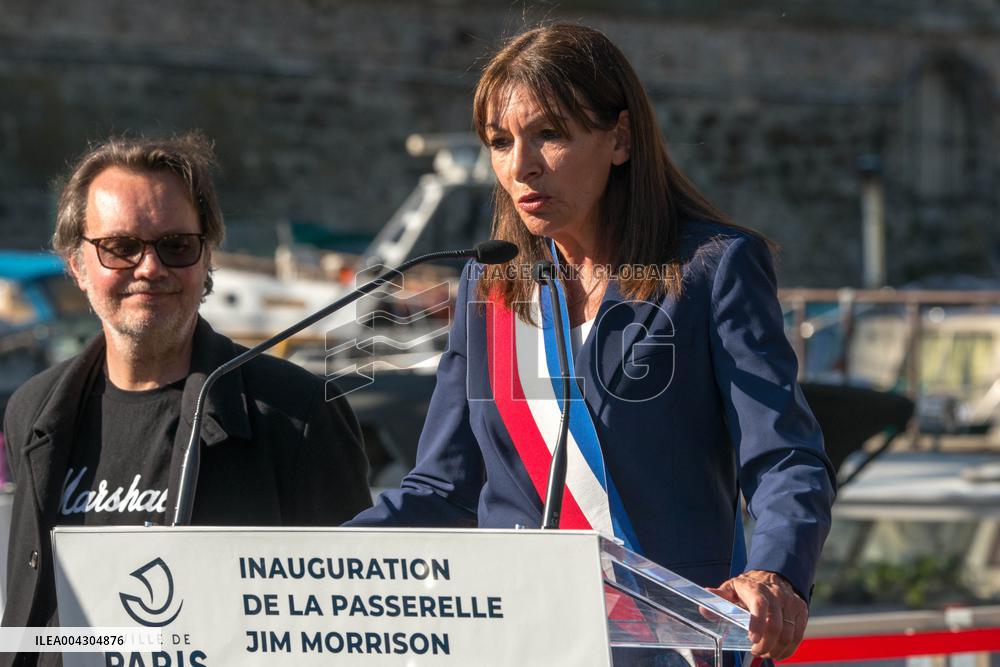 Anne Hidalgo Inaugurates The Jim Morrison Footbridge - Paris