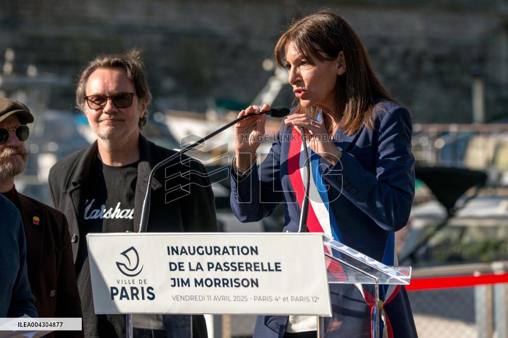 Anne Hidalgo Inaugurates The Jim Morrison Footbridge - Paris