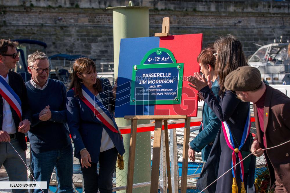 Anne Hidalgo Inaugurates The Jim Morrison Footbridge - Paris