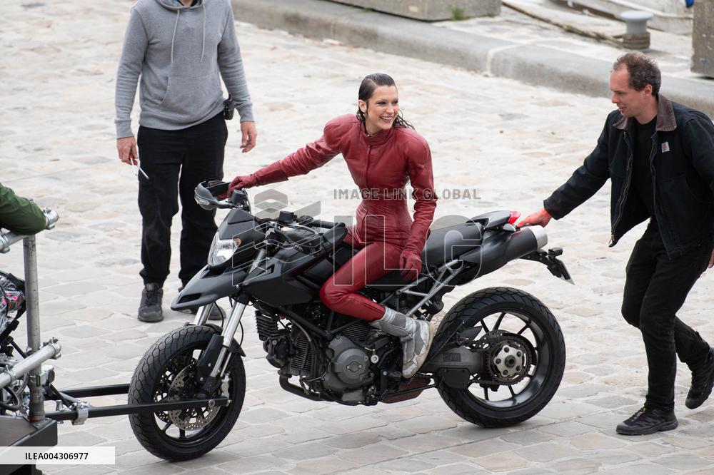 Bella Hadid on The Set of The Beauty Series - Paris