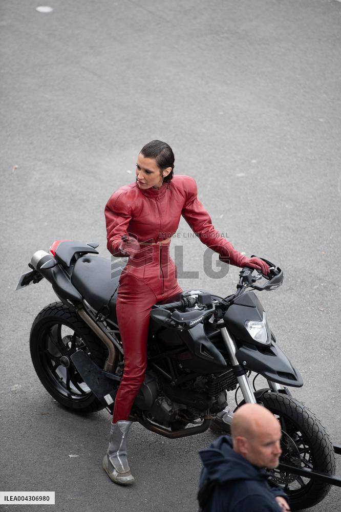 Bella Hadid on The Set of The Beauty Series - Paris