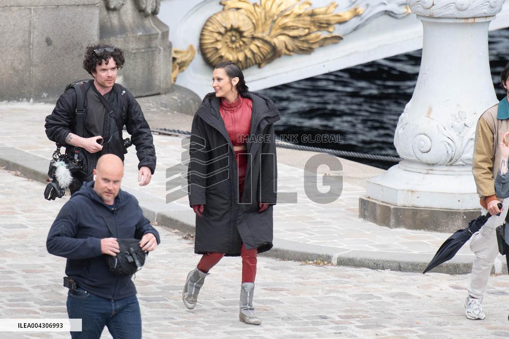 Bella Hadid on The Set of The Beauty Series - Paris