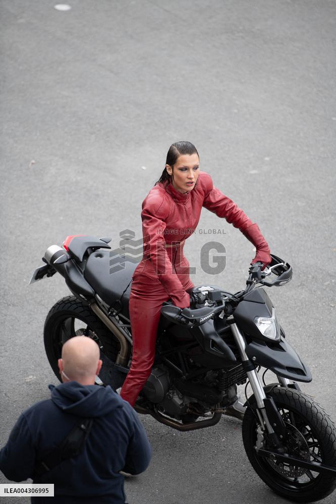 Bella Hadid on The Set of The Beauty Series - Paris