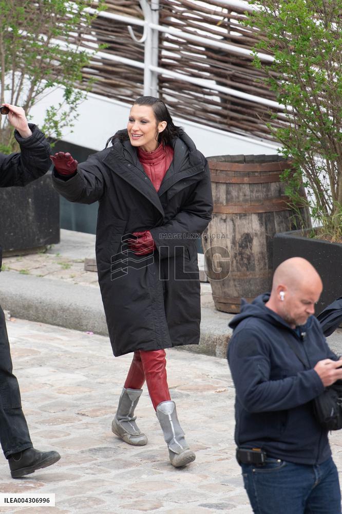 Bella Hadid on The Set of The Beauty Series - Paris