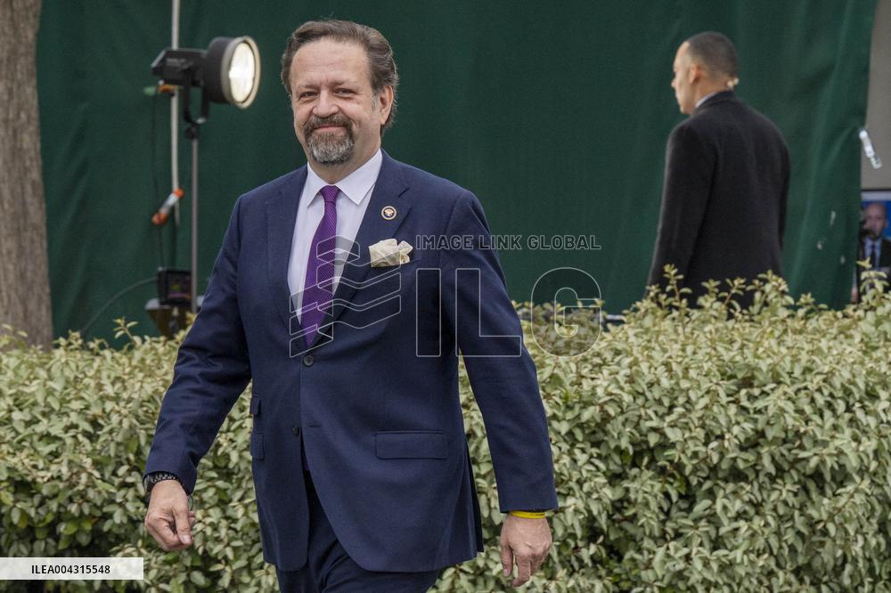 Media Host Sebastian Gorka is seen in the Driveway of the White House