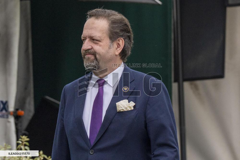 Media Host Sebastian Gorka is seen in the Driveway of the White House