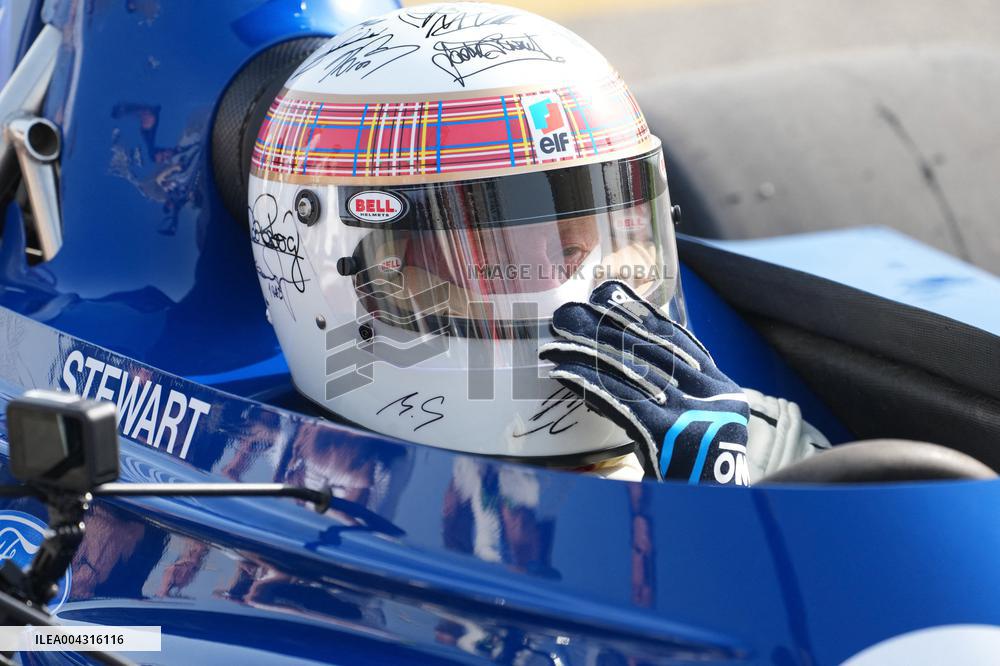 Jackie Stewart drives 1973 title-winning Tyrrell in emotional demo run at Bahrain GP